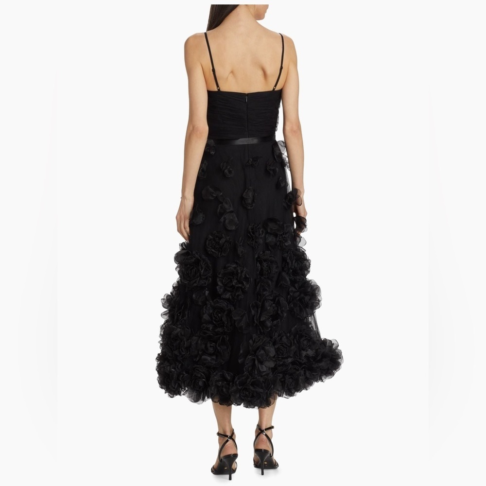 NEW Marchesa 3D Black Floral Rose-Embellished Tulle Cocktail Gown Sz 6 - Picture 3 of 12
